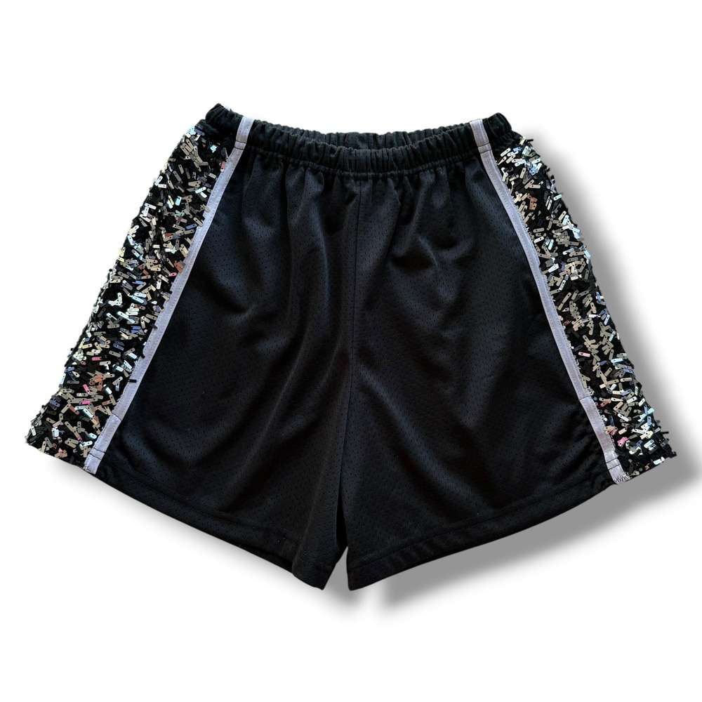 Gia-Mia Womens S Black Mesh Silver Sequin Side Stripe Athletic Dance Shorts G225